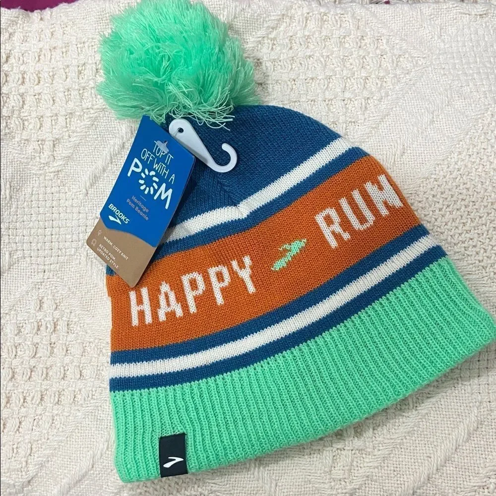 Brooks Kids' Pom Beanie - Green, Blue, Orange
